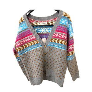 Lucky Brand Fair Isle Cardigan Sweater – NWT – Gray Multi – Size M MSRP $119